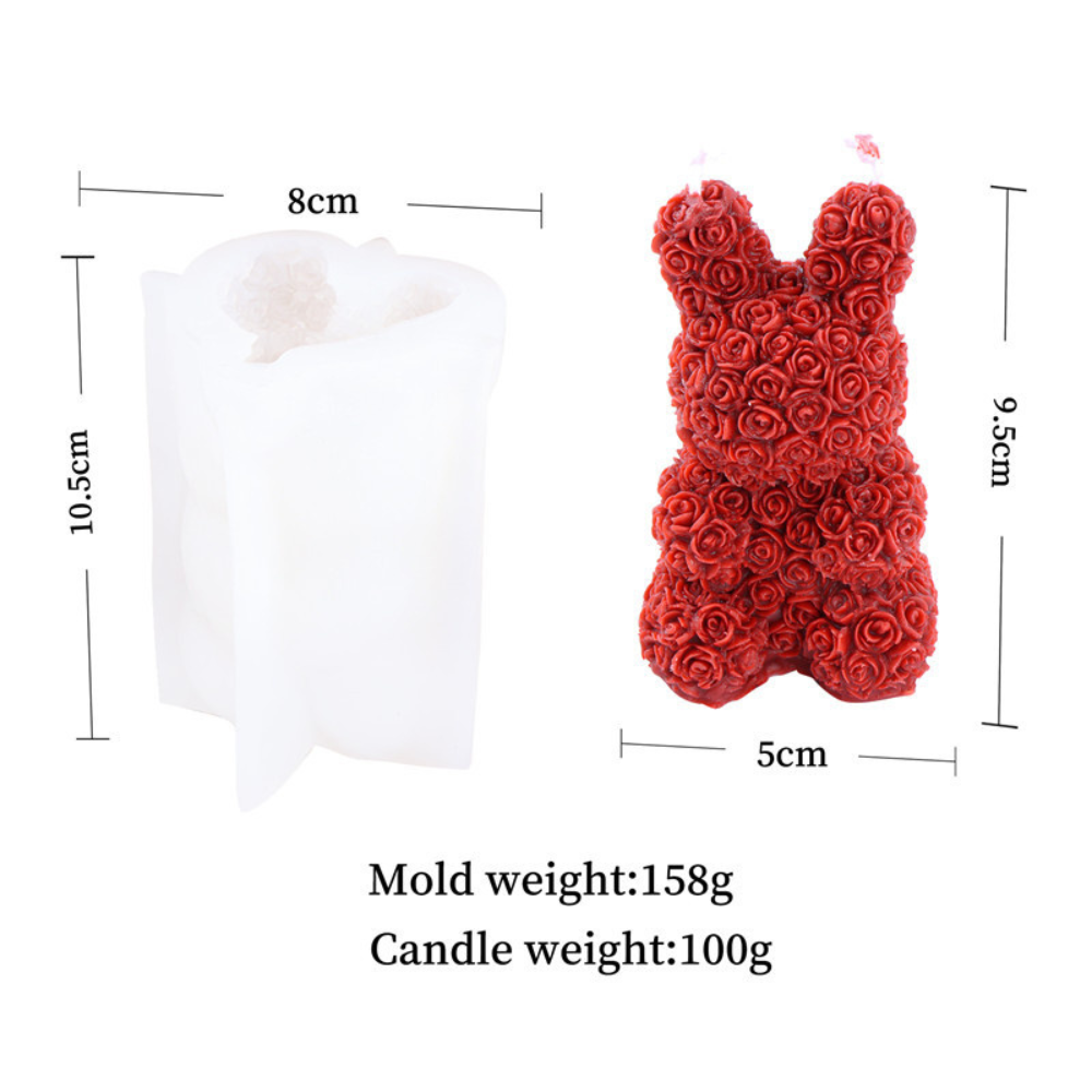 3D Valentine Rose Animals Candle Silicone Mold, Red Rabbit - Image 2