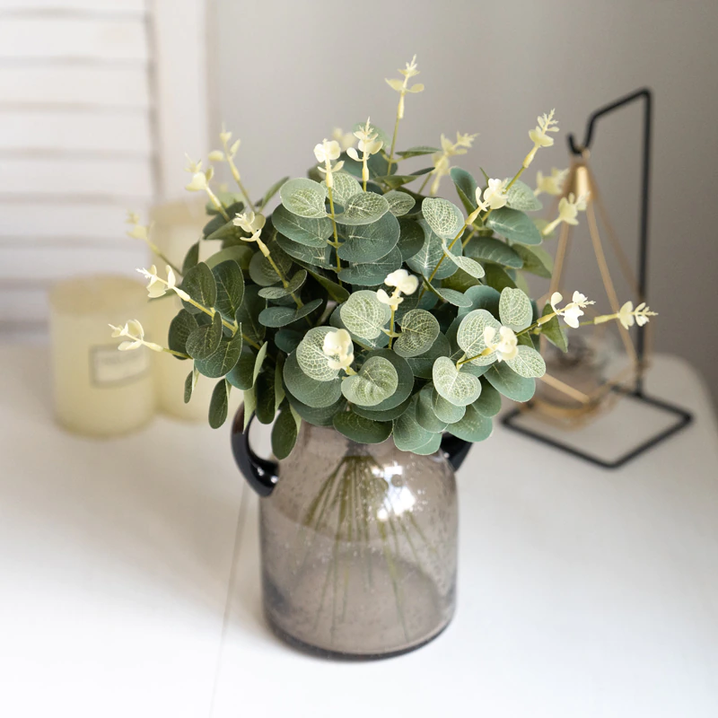 10pcs Eucalyptus Artificial Silk Flowers Bouquet Home Decoration - Image 3