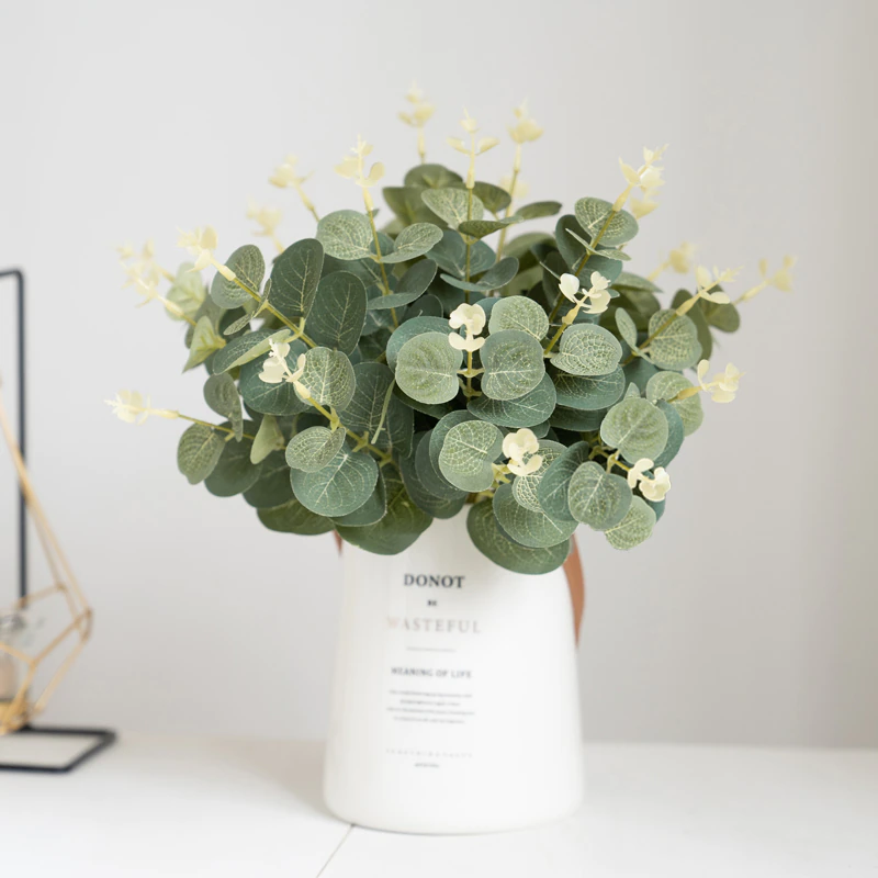 10pcs Eucalyptus Artificial Silk Flowers Bouquet Home Decoration - Image 2