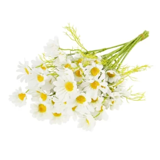 5Pcs 50cm Artificial White Daisy Flower Bouquet Fake Green Leaves Home Decoration