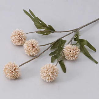 5 Heads Silk Dandelion Flower Ball Pompom Artificial Flowers Branch with Green Leaves Home Decoration