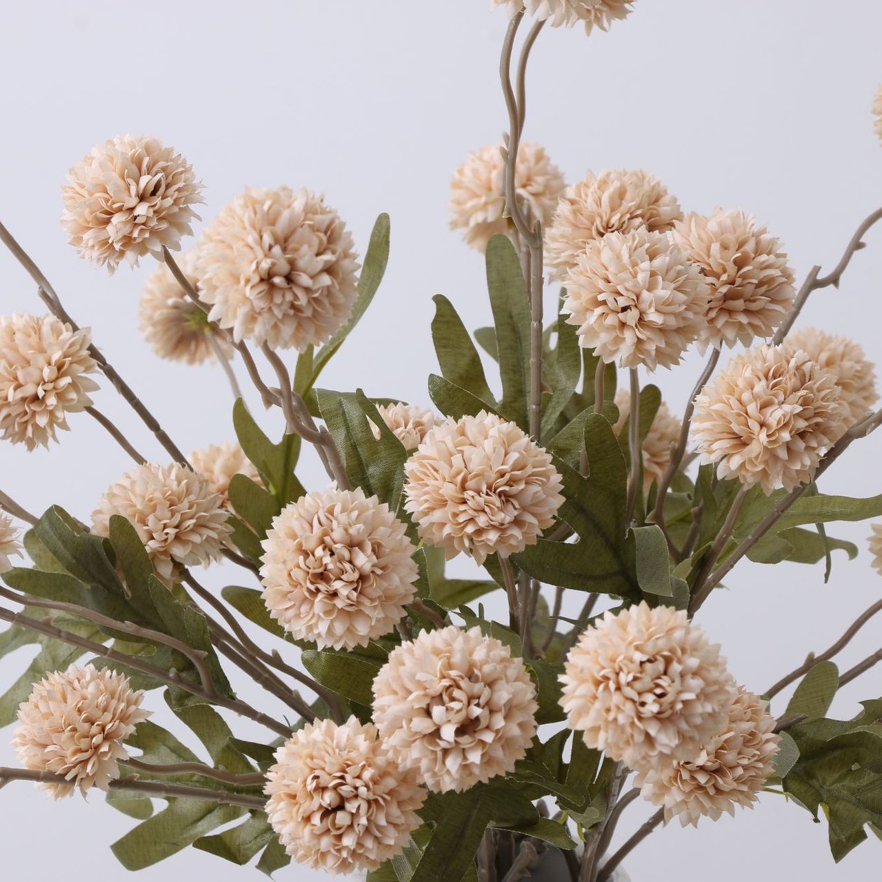 5 Heads Silk Dandelion Flower Ball Pompom Artificial Flowers Branch with Green Leaves Home Decoration - Image 2