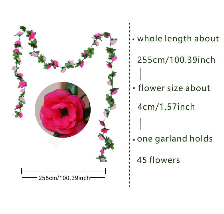 5Pcs 2.55m Fake Rose Vine Artificial Flower Hanging Home Decoration - Image 4