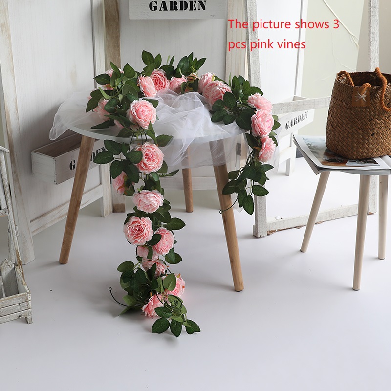 Pink Silk Peony Flower Rattan Artificial Hanging Wedding Home Decoration - Image 2