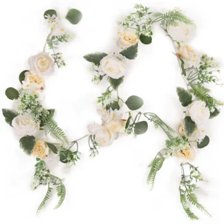 1.75M Artificial Flowers White Rose Eucalyptus Garland Silk Vines Wedding Home Decoration