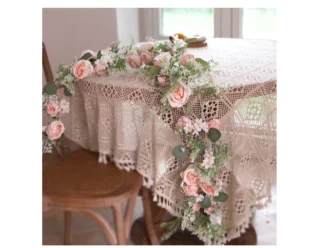 1.7M Pink Silk Rose Peony Garland Artificial Flowers Eucalyptus Leaves Vines Wedding Home Decoration