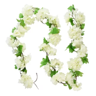 2.3m White Silk Flower Garland Artificial Flower String With Leaves Home Decoration
