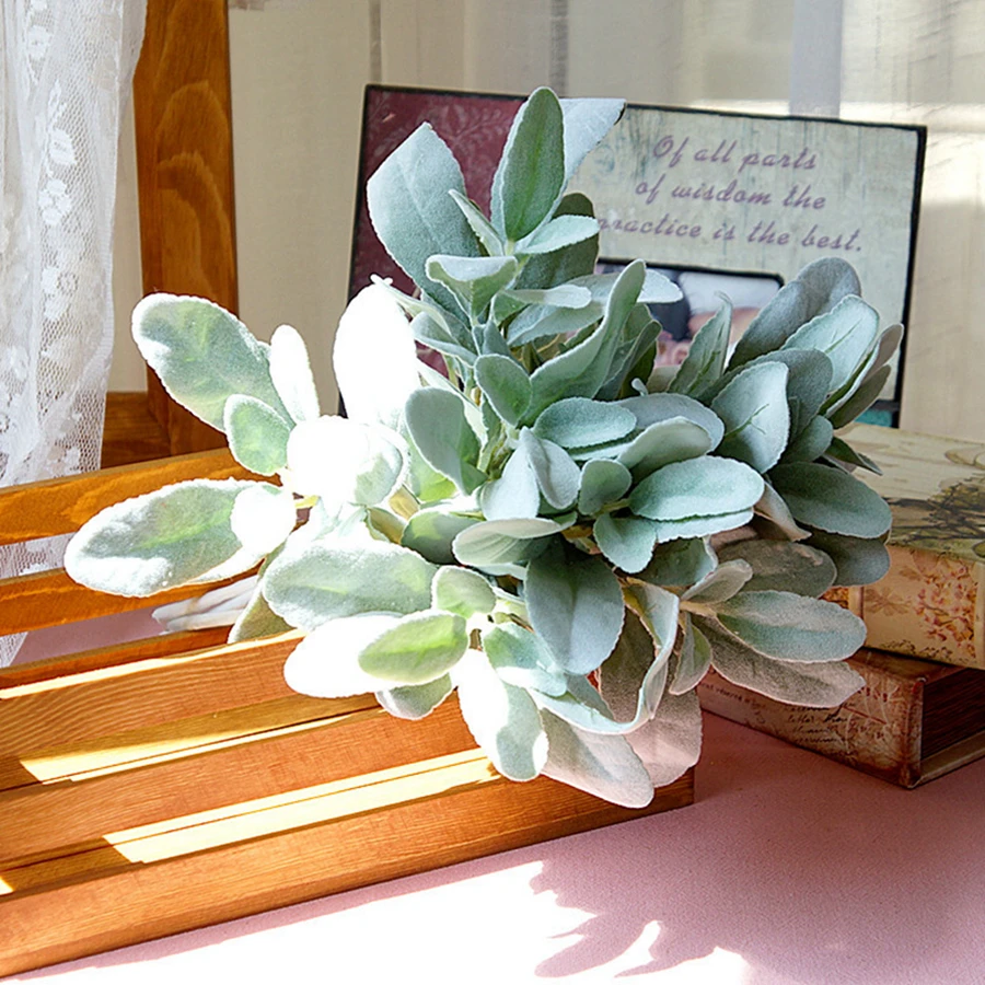 Artificial Flowers Flocking Rabbit Ear Leaf Home Decoration - Image 2