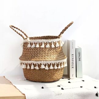 Handmade Boho Style Straw Foldable Storage Baskets