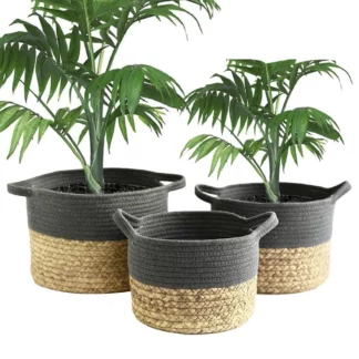 Grey Cotton Straw Woven Plant Storage Basket