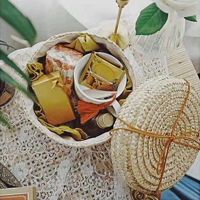 Handmade Straw Woven Storage Basket With Lid - Image 3