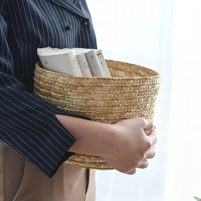 Handmade Straw Woven Storage Basket With Lid - Image 4