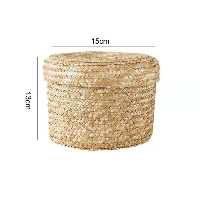Handmade Straw Woven Storage Basket With Lid - Image 5
