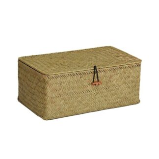 Handmade Rectangular Wicker Storage Box with Lid