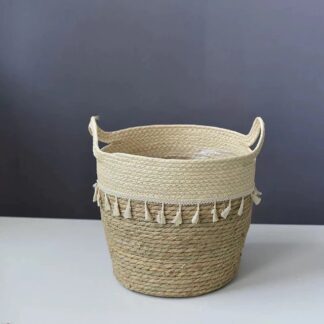 Nordic Tassel Straw Storage Basket Rattan Floor Flower Pot