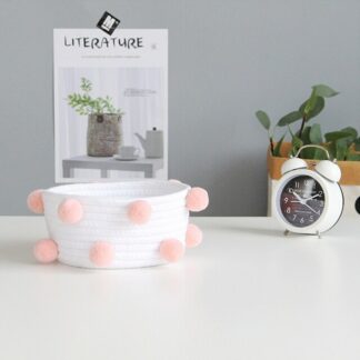Pompom Cotton Rope Hand Woven Baskets Storage Boxes