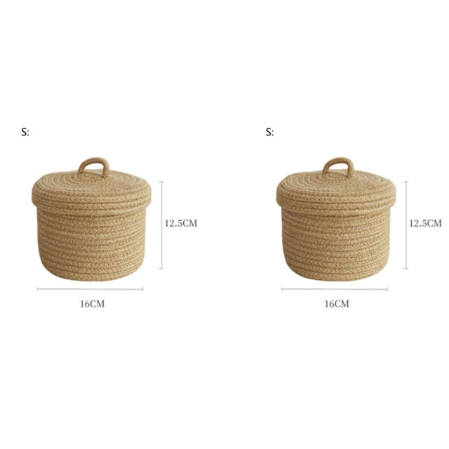 2 PCS Jute Woven Basket Cosmetics Storage Box With Cover - Image 5