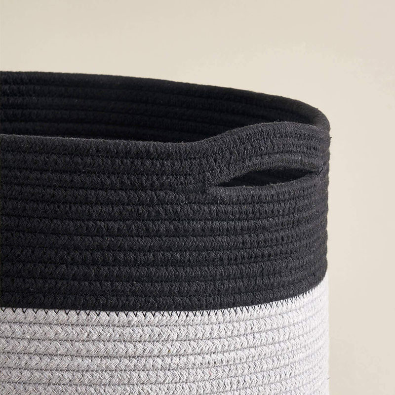 Black Gray Large Capacity Laundry Cotton Rope Basket - Image 4