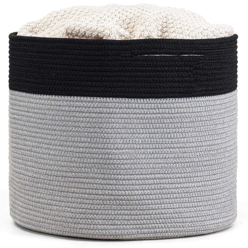 Black Gray Large Capacity Laundry Cotton Rope Basket