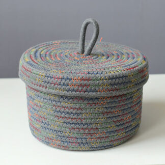 Grey Woven Cotton Rope Storage Basket Baskets with Lid