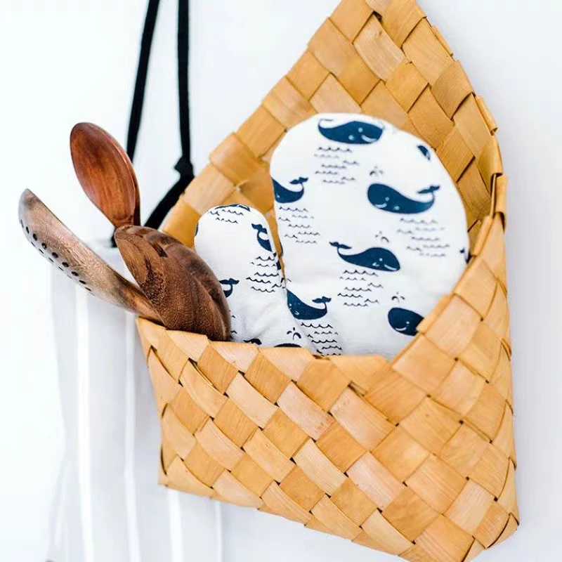 Natural Wood Woven Hanging Basket - Image 4