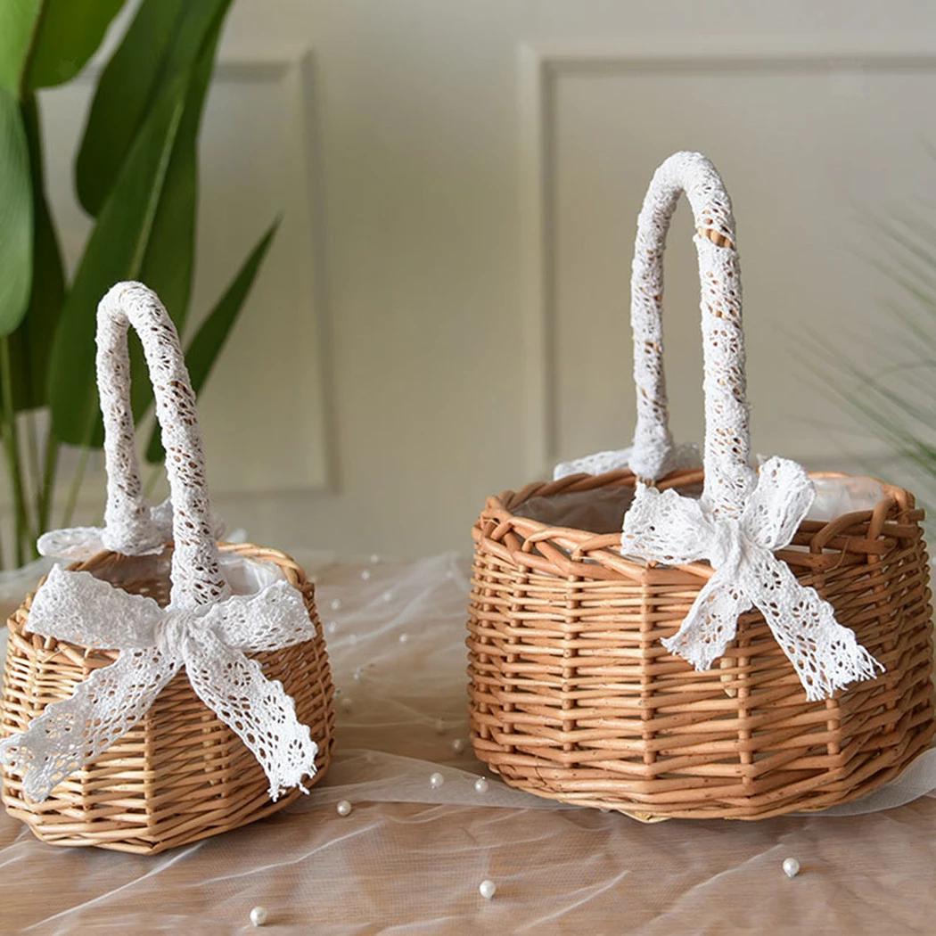 Woven Rattan Flower Lace Hand Basket - Image 2
