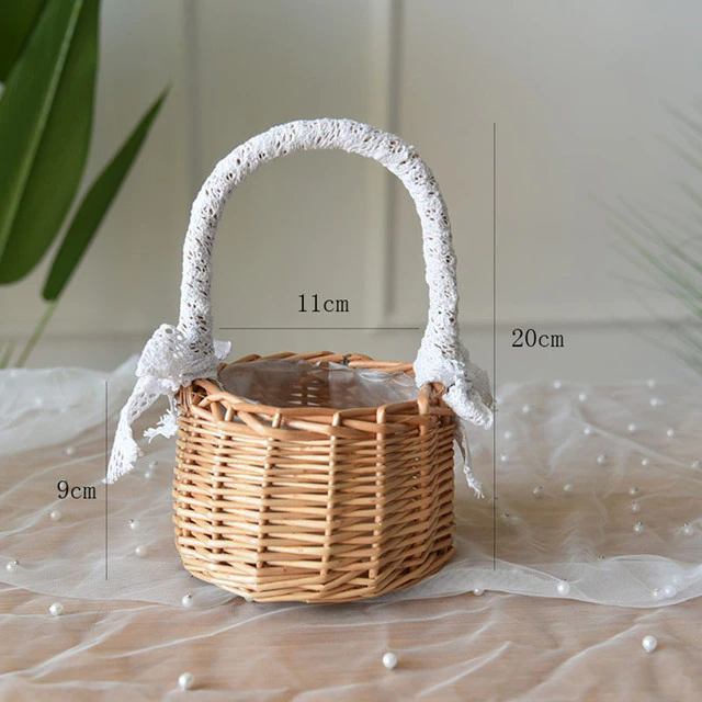 Woven Rattan Flower Lace Hand Basket - Image 3