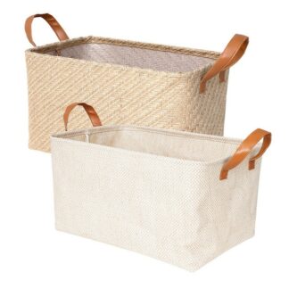 2pcs Foldable Woven Storage Baskets With Handle