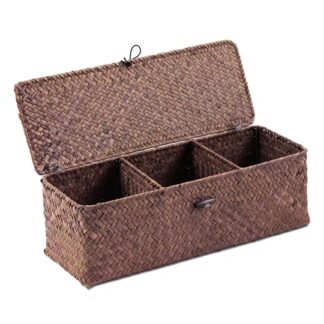 3 Grid Handwoven Straw Basket Storage Box