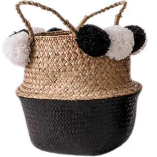 Folding Straw Basket with Handles