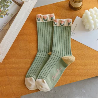 Green Frilly Ruffle Girls Socks