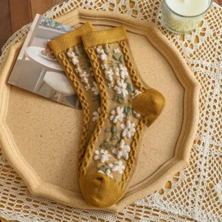 Vintage Flower Wool Thicken Women Long Socks