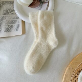 Soft Plush Milky White Winter Women Socks