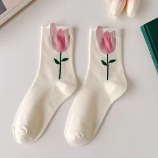 Korean Style Lovely Tulips Breathable Women Socks