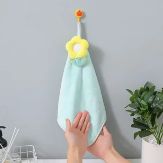Super Soft Green Coral Velvet Flower Hanging Hands Towel