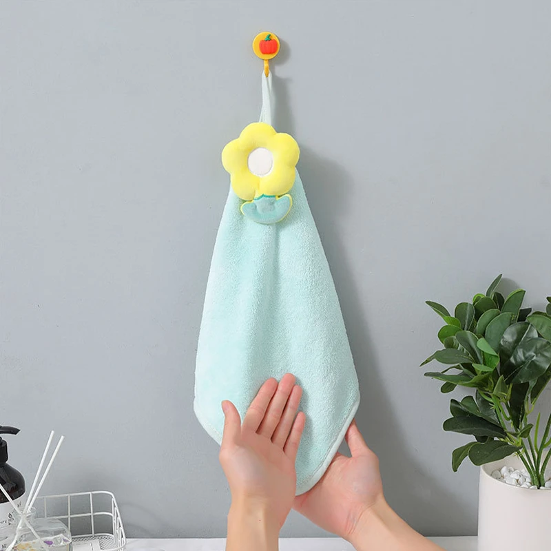 Super Soft Green Coral Velvet Flower Hanging Hands Towel