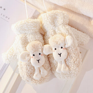 Korean Style White Sheep Gloves Faux Fur Cute Full Finger Thick Gloves