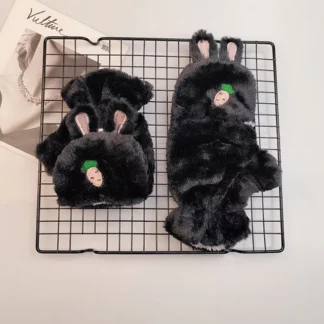 Cartoon Soft Fingerless Half Finger Flip Cover Plus Velvet Thickening Mittens