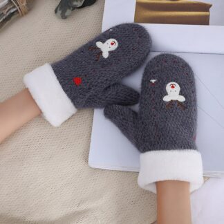 Women's Winter Double Thicken Velvet Wool Knit Warm Gloves