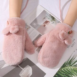 Woman Winter Warm Plush Velvet Thicken Full Finger Gloves