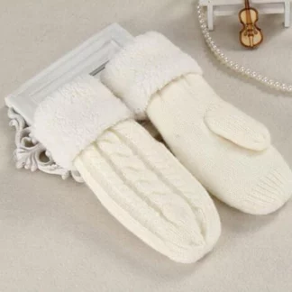 Fashion Women Twist Flowers Wool Knit Full Finger Mittens