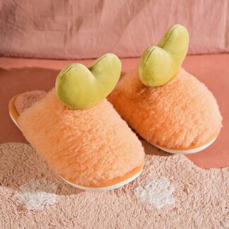 Lovely Heart Warm Wool Plush Cotton Home Women's Slippers