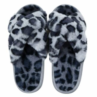 Comwarm Leopard Print Cross Band Indoor Women Plush Slippers