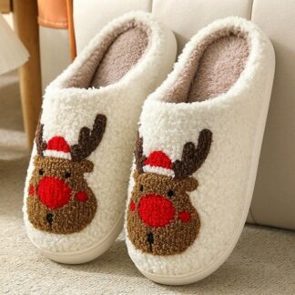 Christmas Elk Fulffy Fur Indoor Slippers