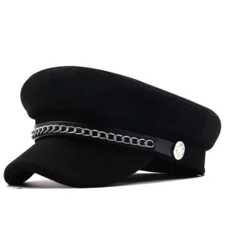 Winter Chain Black Military Berets for Women