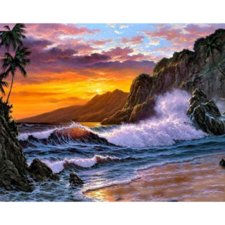 Stunning Beach With Rocks, Painting By Numbers On Canvas