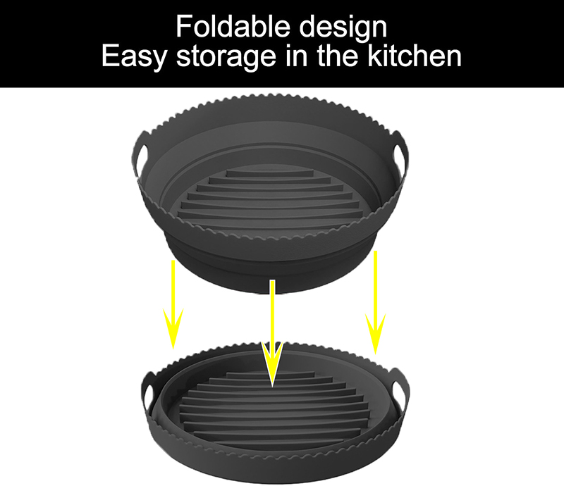 Air Fryer Silicone Basket Round Reusable, Gray - Image 2