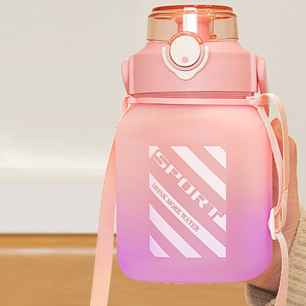 Water Bottle 1.5 Liters With Lid And Straw, Gradual Pink