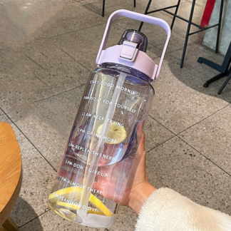 Water Bottle 2 Liters with Lid and Straw Timescale Reminder, Purple
