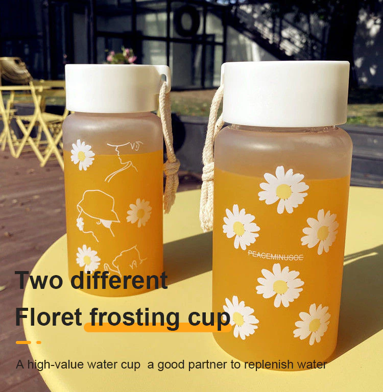 Large Mouth Frosted Daisy Portable Hemp Rope Plastic Water Cup - Image 5
